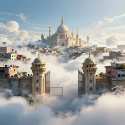 the slums just outside the pearly - gates - of - the kingdom - of - heaven - in - the - clouds, digital art