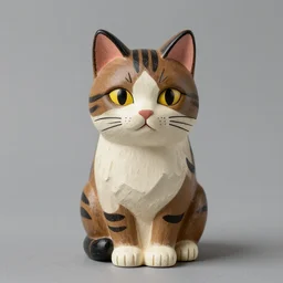 a cat as a hand carved, hand painted figurine.