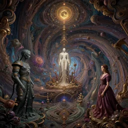 a psychedelic realm twisting in on itself at the edge of reality and time, in the style of h. r. giger and greg rutkowski and amanda sage, lush, sumptuous, exquisite, elegant, elaborate, rich, ray traced, global illumination, artstation