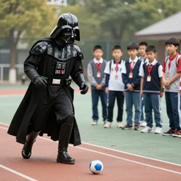 Darth Vader playing dodgeball against middle school students