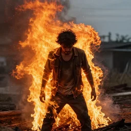 a man who is burning alive
