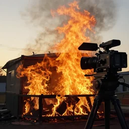 building on fire, golden hour, ultrahd, ultra sharp, hyper detailed, 8 k, shot on 3 5 mm film camera, smooth sharp forcus, realism, tumblr aesthetic, wallpaper