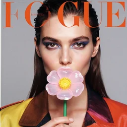 a studio closeup portrait of a a fashion model smelling a plastic flower. surreal photograph, lo - fi, polished look, silly and serious, hermes ad, vogue magazine, fashion photography, toiletpaper magazine by pierpaolo ferrari and maurizio cattelan, 3 5 mm photograph, colourful, by pierpaolo ferrari, maurizio cattelan, david lachapelle, canon eos c 3 0 0, ƒ 1. 8, 3 5 mm, 8 k, medium - format print