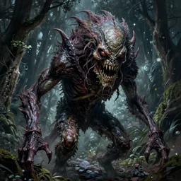 creepy monster, extreme fine detail background, night, highly detailed, high quality, digital painting, hyperrealistic, by nicola samori and wayne barlowe