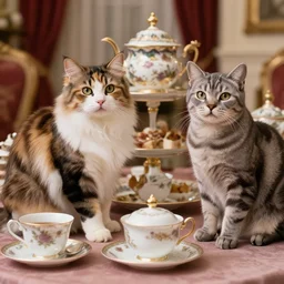 a long hair calico cat a short hair calico cat and a short hair grey tabby cat attend a fancy english tea party, flickr explore