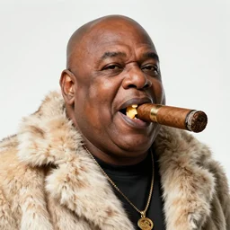 Biggie Cheese with a large cigar in his mouth, wearing a fur coat, wearing sunglasses and a cap, long fur, anthropomorphic rat, detailed, 3d render, 4k, pixar
