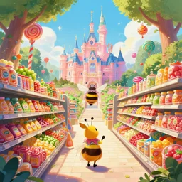 photo of super market whimsical fairy wonderland vibrant colors candyland wonderland by artgerm and greg rutkowski and magali villeneuv art beeple, by thomas kinkade hearstone league of legends dofus beatrix potter