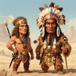 fantasy art 4 k ultra detailed photo caricature walter matthau and alfalfa as an indian war chief