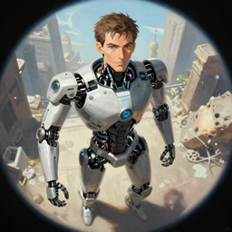 Manuel Valls as an robotic hero, digital painting, 4k, anime key visual, artstation, kuvshinov ilya, fisheye lens