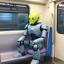 metroid robot sitting on a metro train high speed