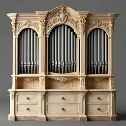 a pipe organ, rococo and art nouveau, shelves, cabinets, drawers, artstation, hearthstone, dnd, final fantasy, painting by brom, artgerm, greg rutkowski, ruan jia, conrad roset, mucha, bouguereau,