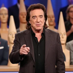 danny devito hippy guest appearance on the elen degeneres show, plastic mannequins with cone shaped heads in the crowd, highly detailed facial expressions
