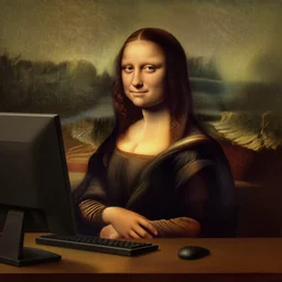 portrait of a computer sitting upon a table with heightened detail, poised, intense emotion, detailed facial expression, detailed surroundings, intricate, elegant, highly detailed, centered, digital painting, artstation, concept art, smooth, sharp focus, illustration, by ( leonardo da vinci ), wlop