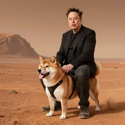 Elon Musk riding a Shiba Inu dog on Mars
