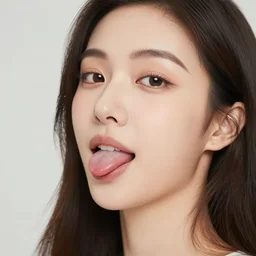 headshot of a attractive chinese woman sticking out her tongue, soft focus, 5 0 mm, studio lighting