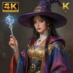 an anthropomorphic beautiful female scientist portrait holding a futuristic wand wearing colourful robe, fine art, award winning, intricate, elegant, sharp focus, octane render, hyperrealistic, wizard hat cinematic lighting, highly detailed, digital painting, 8 k concept art, art by jamie hewlett and z. w. gu, masterpiece, trending on artstation, 8 k