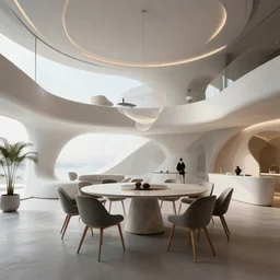 interior design futuriste architecture dining room concept art matte painting by Theo Prins and Ruan Jia