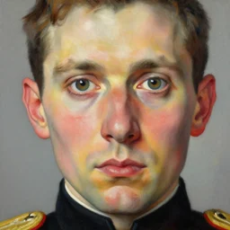 high quality high detail painting by lucian freud, hd, high ranking general, big eyes, alizarin crimson, photorealistic lighting