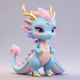 cute little dragon wearing makeup and high heels, blue, light pink, gold color scheme. highly detailed, artgerm, cushart krenz, artstation, soft light, sharp focus, illustration, character design, concept art