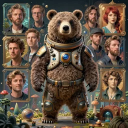 highly detailed surreal vfx portrait of a spacepunk bear, stephen bliss, unreal engine, greg rutkowski, loish, rhads, beeple, makoto shinkai and lois van baarle, ilya kuvshinov, rossdraws, tom bagshaw, alphonse mucha, global illumination, detailed and intricate environment