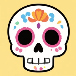cute cartoon drawing of a mexican skull, dia de los muertos, big head, big eyes, skull head, vector illustration, style of disney animation