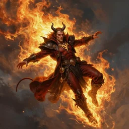 Christopher Lloyd as Satan, burning and falling from the sky, full_body!!, dungeons and dragons portrait, highly_detailed!!, digital painting, artstation, concept art, sharp focus, illustration, art by artgerm and greg rutkowski and alphonse mucha