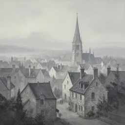 a gothic town, airbrush painting, pale, wide shot,