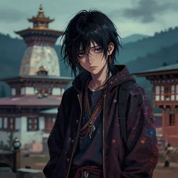 digital art of an emo inspired thimpu, bhutan, by greg rutkowski. trending on artstation, favorites on deviantart. high quality artwork, cyberpunk style.