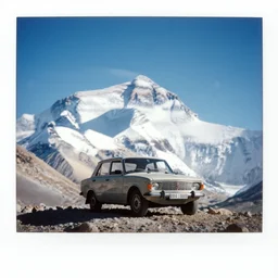 a lomographic photo of old lada 2 1 0 7 standing on top of the mount everest, cinestill, bokeh
