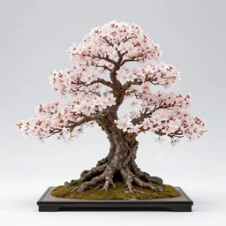 studio photograph of an award - winning miniature kwanzan cherry bonsai forest featuring extreme detail that can be seen in contrast, image used to advertise new camera technology's ability to capture extreme detail
