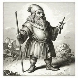 “An engraving of a bearded Dwarf Lawyer by Albrecht Durer and Melchior Lorck (1523)”