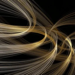 millions of thin threads of translucent gold and silver fabric flow, twist, and swirl confusingly across a dark night sky, unreal engine
