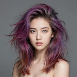 A portrait of a beautiful girl who has colored abstract hair with volumetric displacement by Lee Griggs