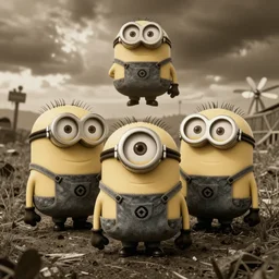 minions on vietnam war, sepia filmed, high detailed photo