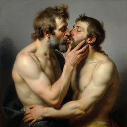 son devours his father, saturn, on a gray background, maximum details, correct anatomy, soft light, warm colors, painting, artist's painting, beautifully drawn, muscles, depth of field, painting by francisco goya