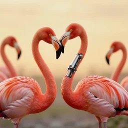 a stunning ultra detailed fantasy fine art photo of flamingo with robotic neck, by gediminas pranckevicius and tom bagshaw, artstation, 8 k, deep depth of field, 3 5 mm lens, golden hour hues, vibrant colors, golden ratio composition
