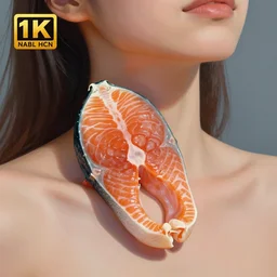 a person with a salmon as a neck, digital art, impressionism, 4 k