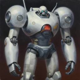an intricate oil painting of a giant anime robot with rounded and circular parts by simon stalenhag and greg rutkowski