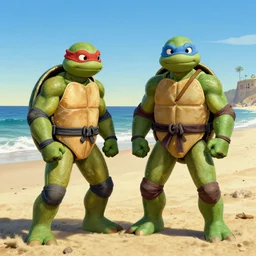 teenage mutant ninja turtles, on a beach, style of Salvador dali