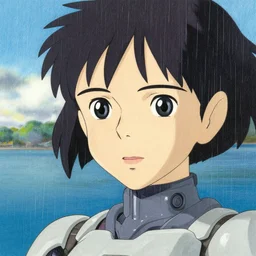 a female cyborg on the seaside in the rain, finely illustrated face, highly detailed, colored pencil, studio ghibli, tankobon, in the style of ilya kuvshinov and krenz cushart and william - adolphe bouguereau and alphonse mucha