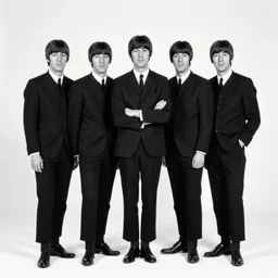 black and white photograph of all five beatles
