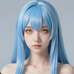 rimuru tempest from tensura as a mayan matriarch, with amber eyes of golden colored eyes, straight hair, sky blue hair, long bangs, high collar, concept art, award winning photography, digital painting, cinematic, wlop, 8 k, by ross tran, tom bagshaw, andy warhol