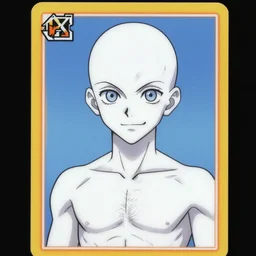 official hunter x hunter card with picture of a thin white skinned armenian with a big jaw and a hairy chest