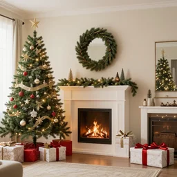 christmas room decoration, 8 k, realistic, very detailed