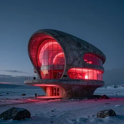 architecture by le corbusier, tundra dramatic lighting dieselpunk infrared extraterrestial cgsociety, archdaily, wallpaper, highly detailed, trending on artstation.