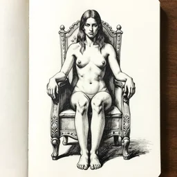salome full figure sitting on throne sketchbook ink drawing by james jean very detailed high contrast