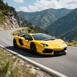 lamborghini driving up a mountain