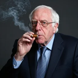 studio portrait of Bernie Sanders smoking Cuban cigar