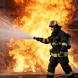 photo still of danny trejo as a firefighter putting out a massive fire