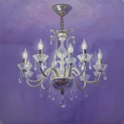 oil painting of a swinging chandelier, dynamic, movement, purple background
